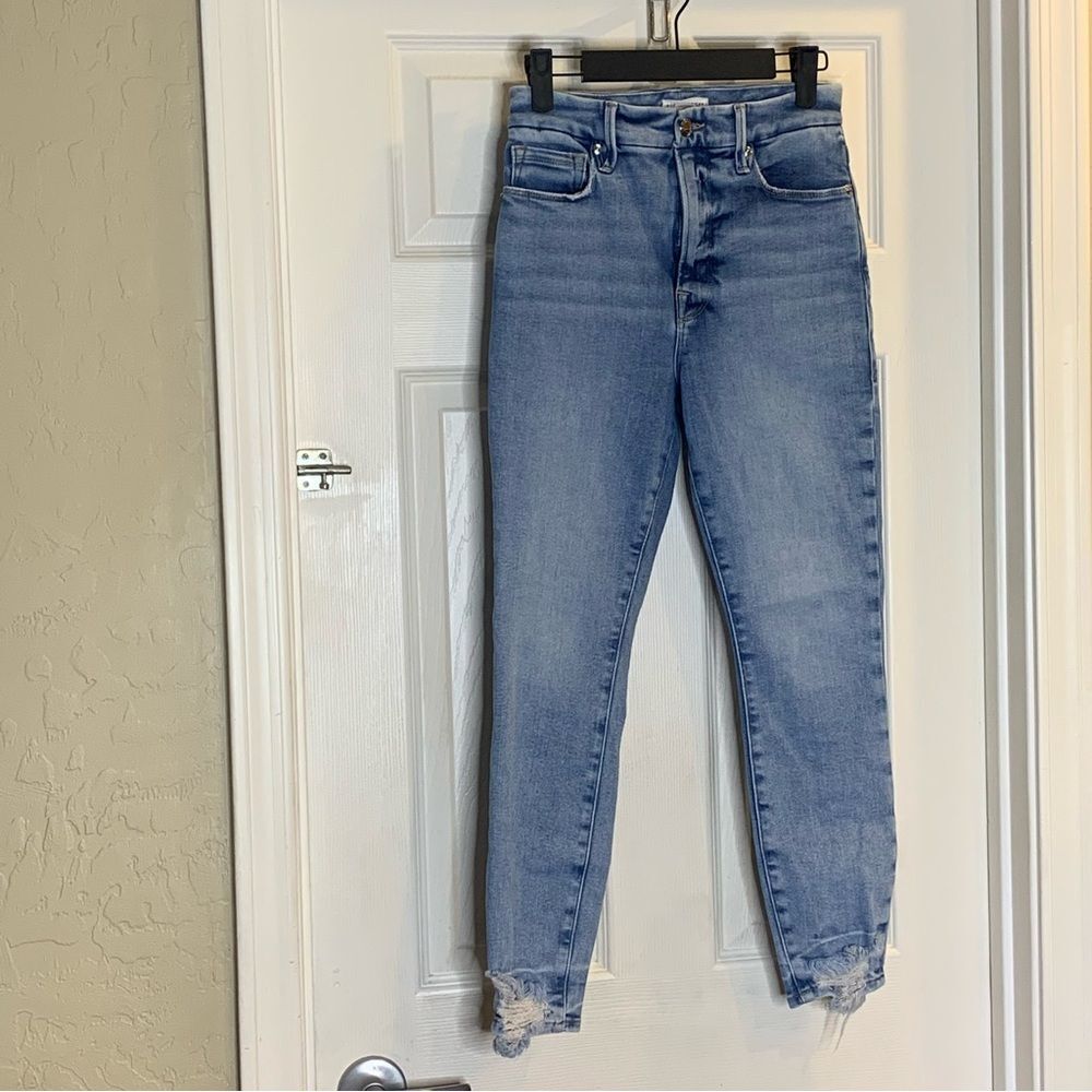 Good American Good Waist Cropped Skinny Jeans Raw Hem Size 4 - Picture 3 of 9
